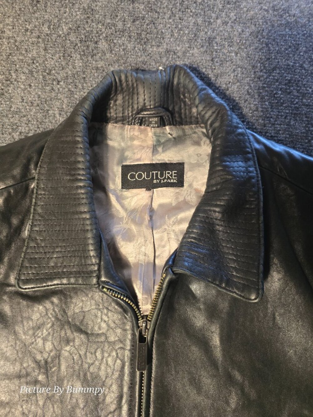 Vintage Couture by J. Park Genuine Leather Bomber Jacket Black Matrix Cyber